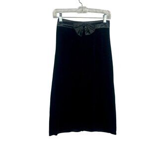 Vintage 90s Amy Byer A Line Midi Velvet Skirt Women Small Black Waist Bow Event